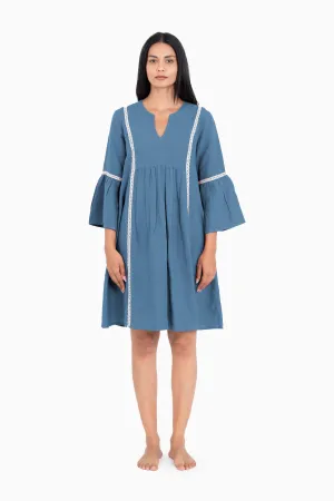 Linen Moana Midi Dress-Pacific Blue