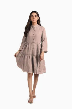 Linen Scarlet Midi Dress-Muted Mocha