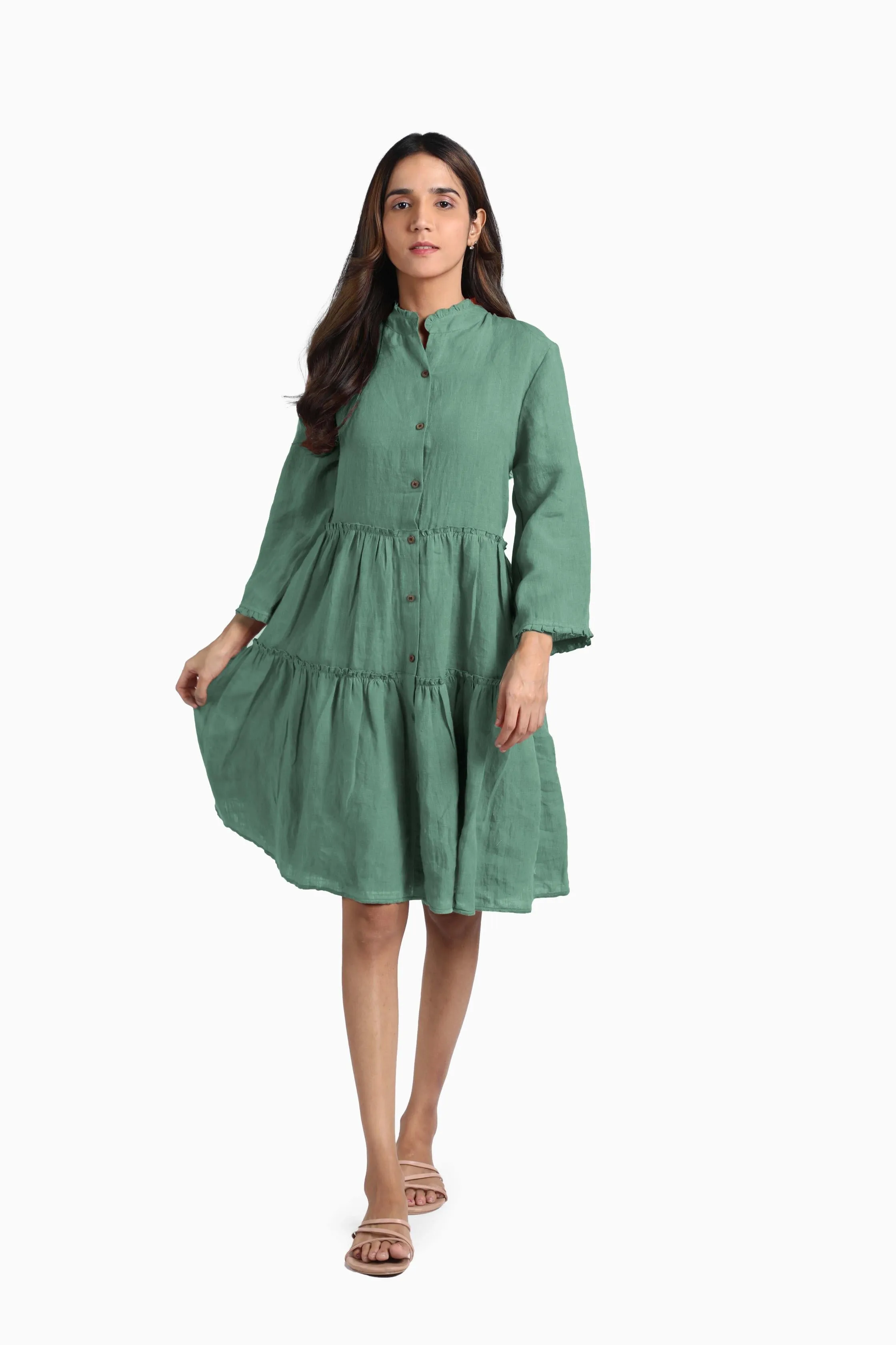 Linen Scarlet Midi Dress-Muted Mocha