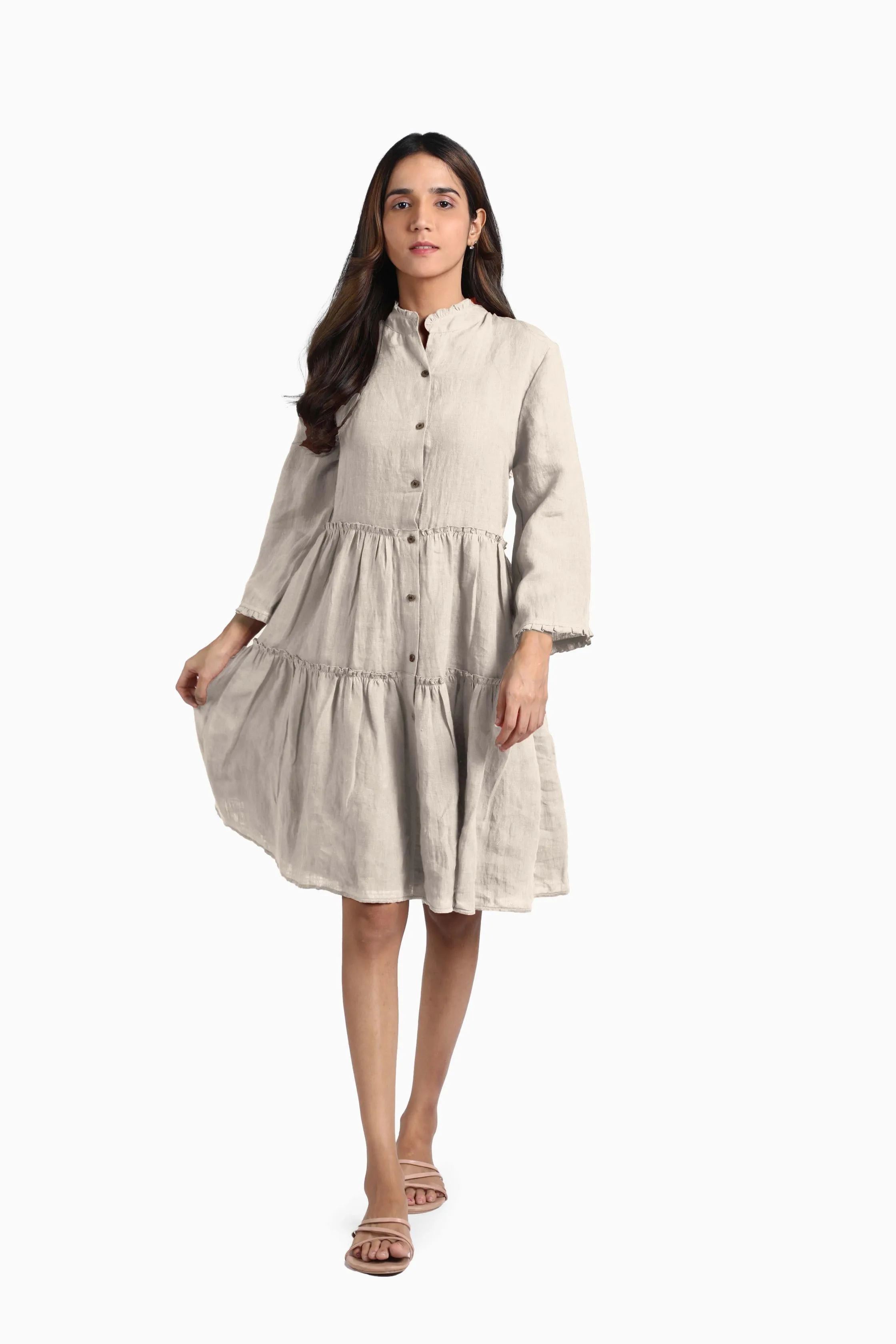Linen Scarlet Midi Dress-Oatmeal