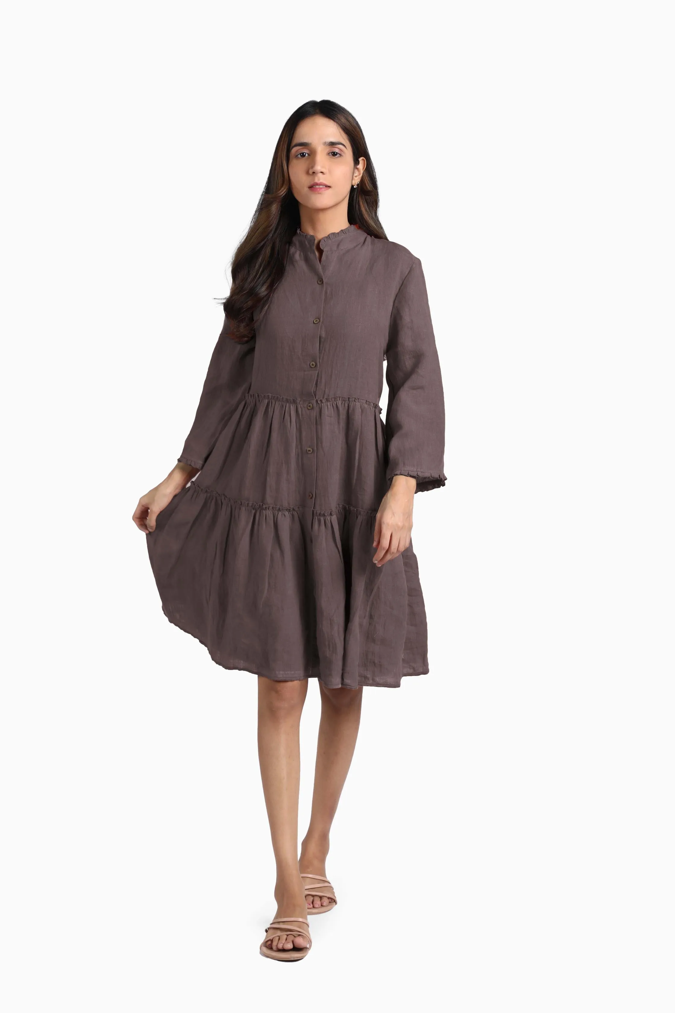 Linen Scarlet Midi Dress-Oatmeal