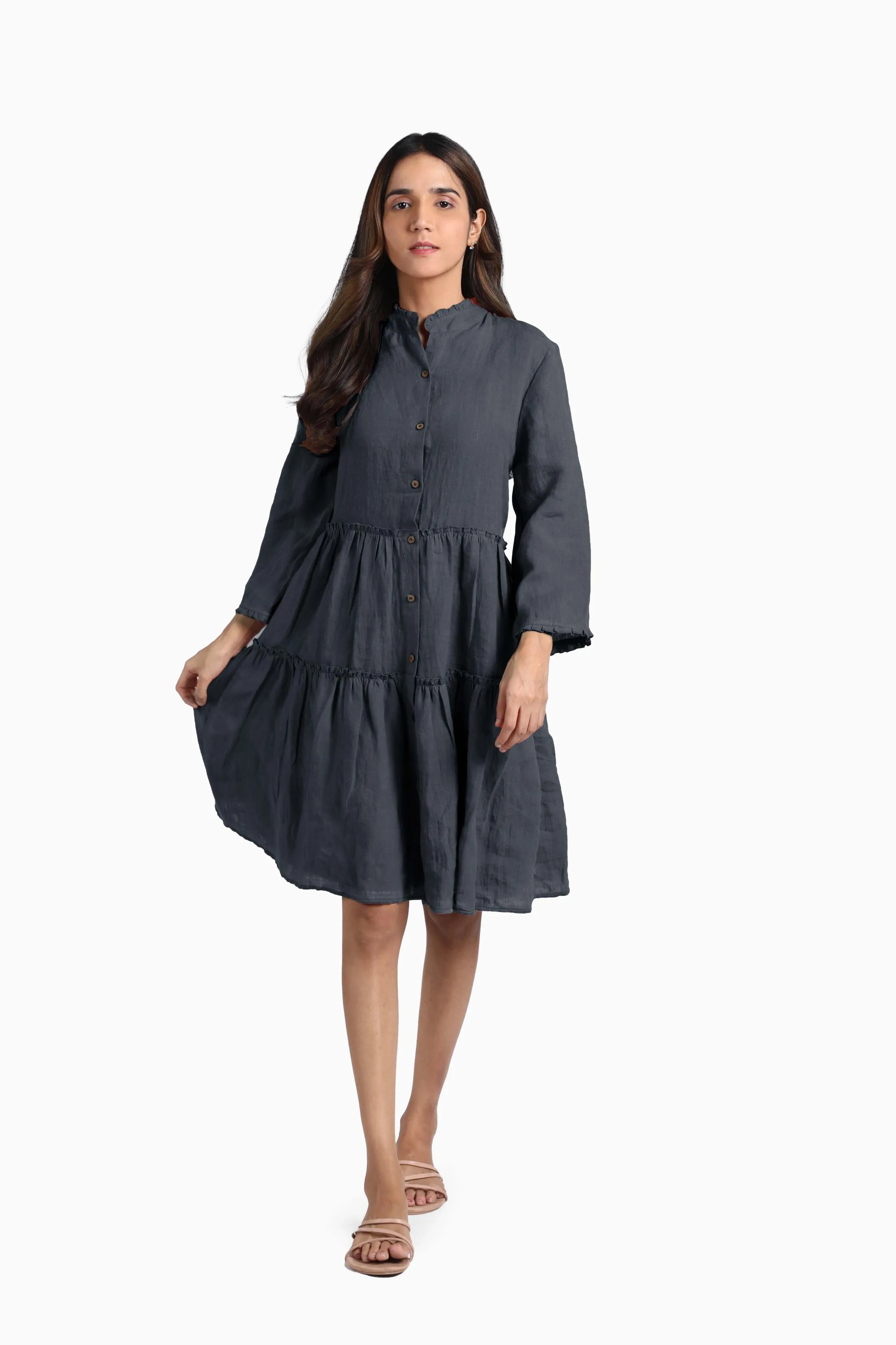 Linen Scarlet Midi Dress-Oatmeal