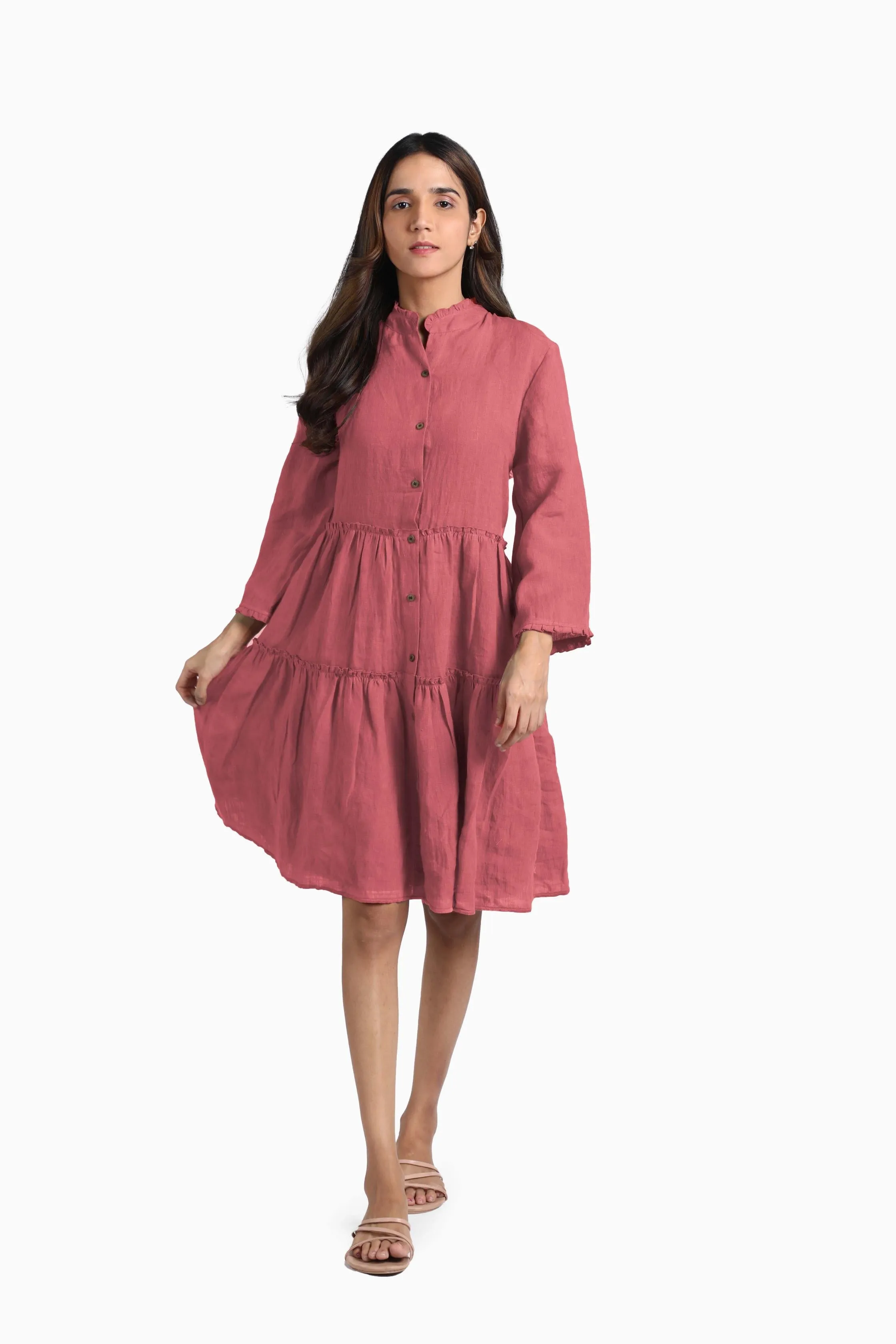 Linen Scarlet Midi Dress-Oatmeal