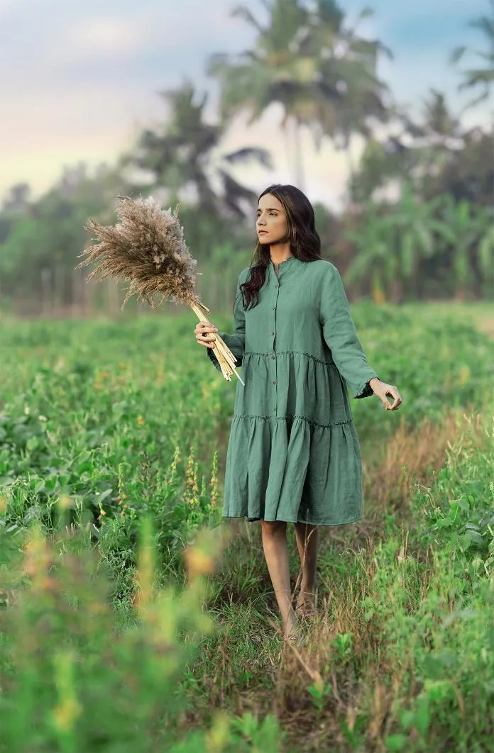 Linen Scarlet Midi Dress-Oatmeal