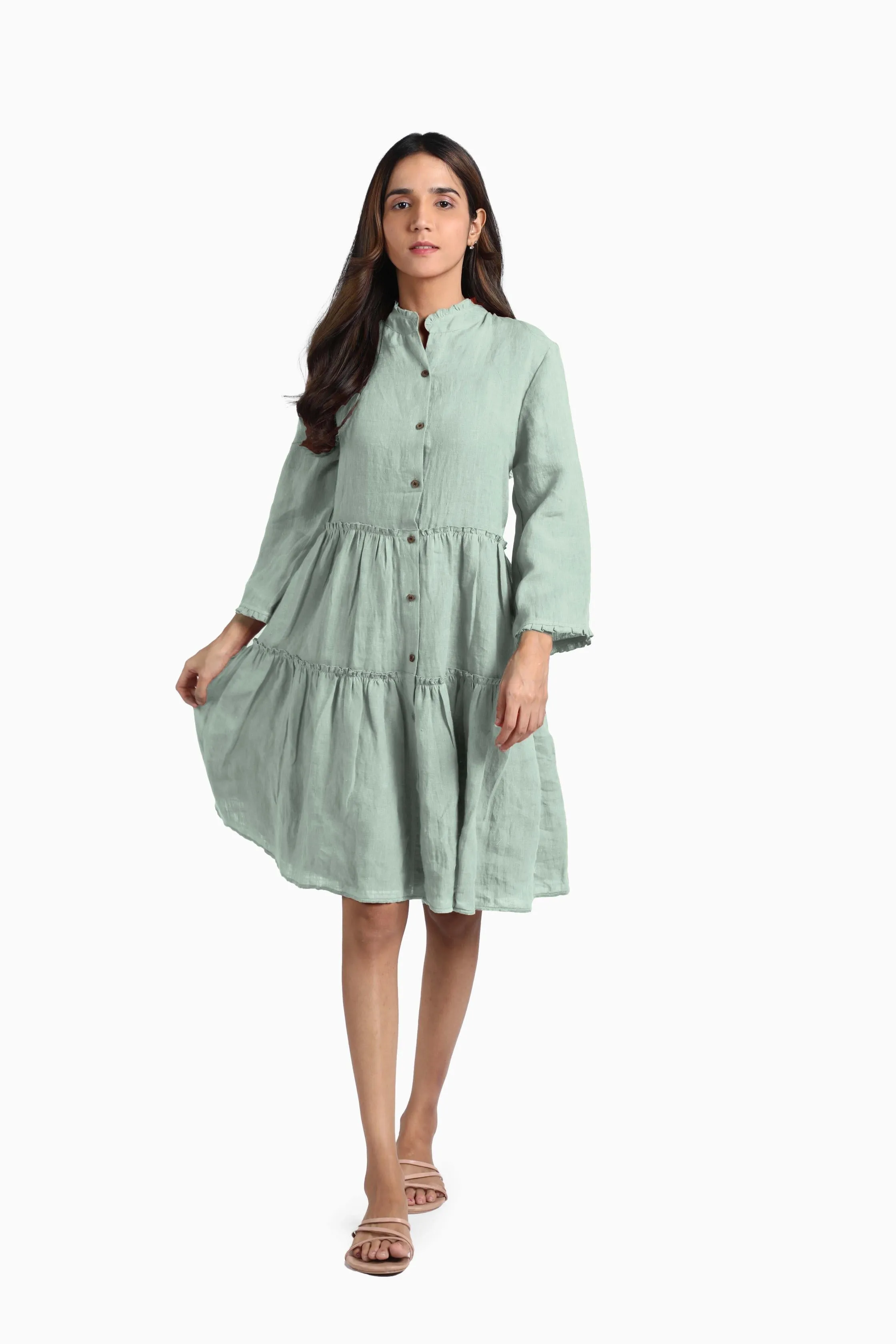 Linen Scarlet Midi Dress-Oatmeal