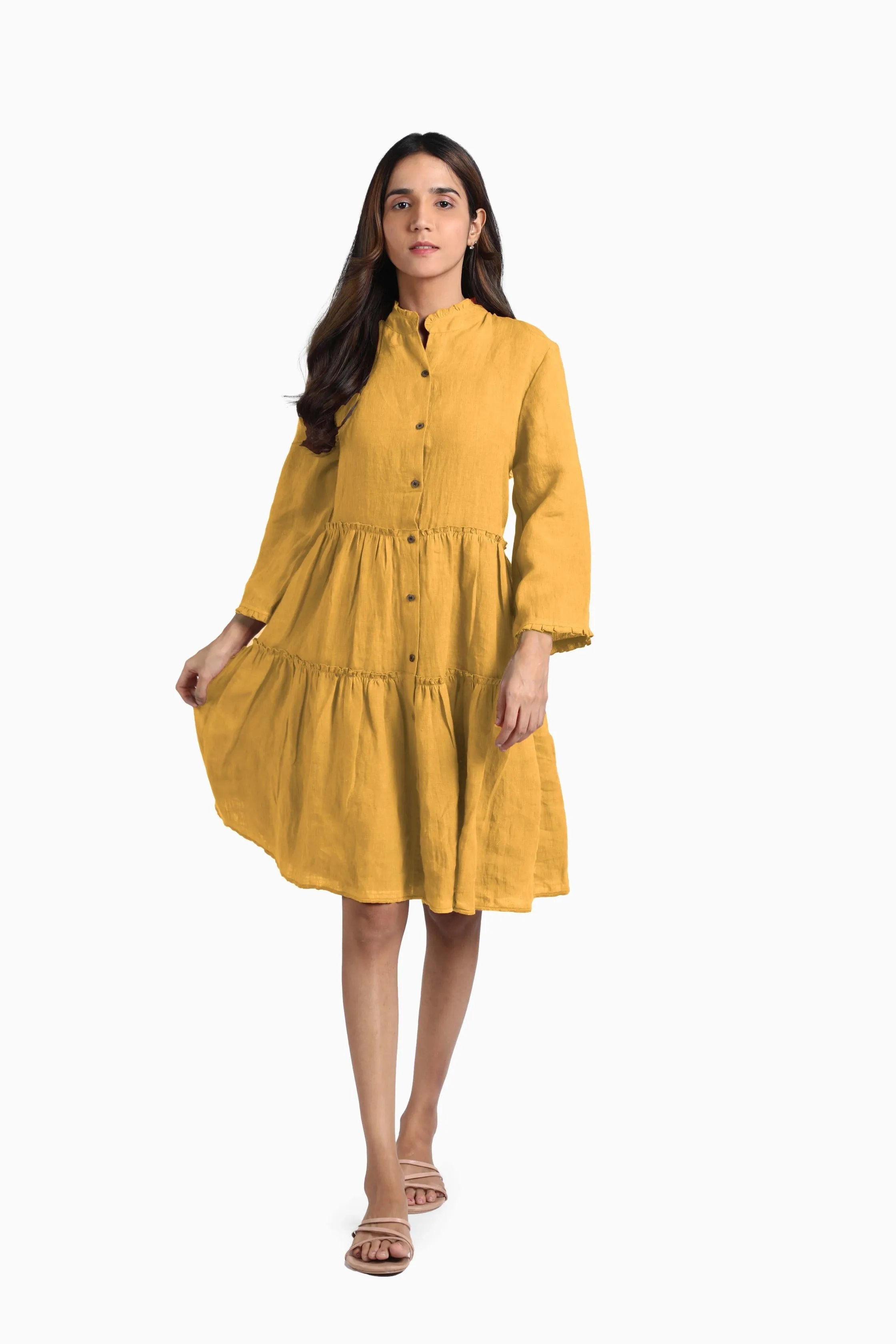 Linen Scarlet Midi Dress-Oatmeal