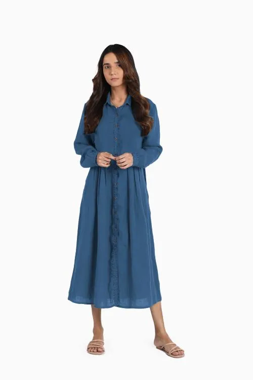 Linen Skylah Maxi Dress-Stormy Blue