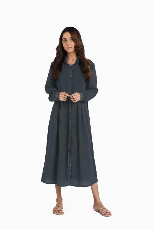 Linen Skylah Maxi Dress-Stormy Blue