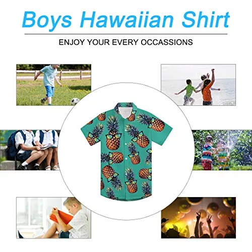 Little Boy Green Pineapples Sunglass Hawaiian Print Dress Shirts