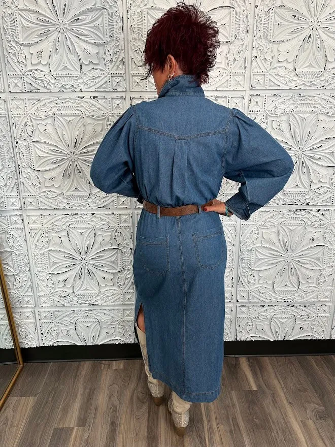 Long Sleeve Denim Midi Dress