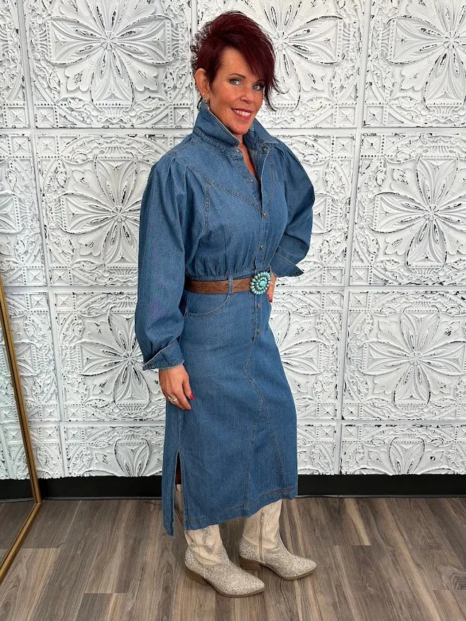 Long Sleeve Denim Midi Dress