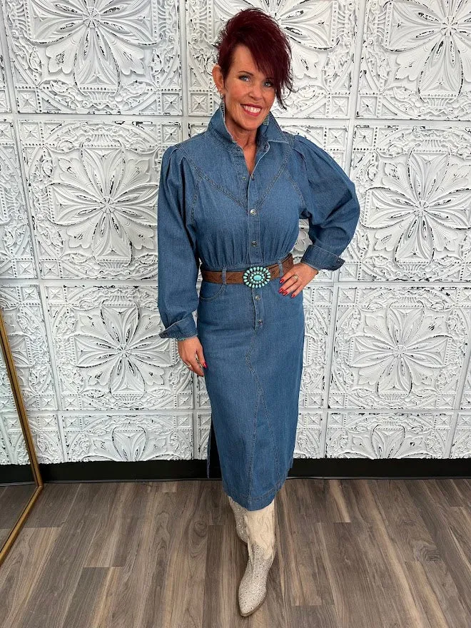 Long Sleeve Denim Midi Dress