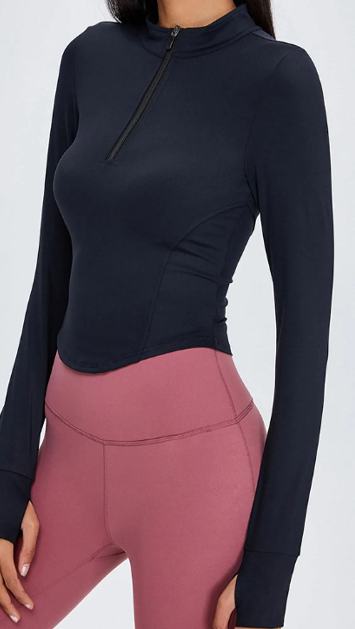 Long Sleeve Gym Yoga Sports Jacket With Thumb Holes