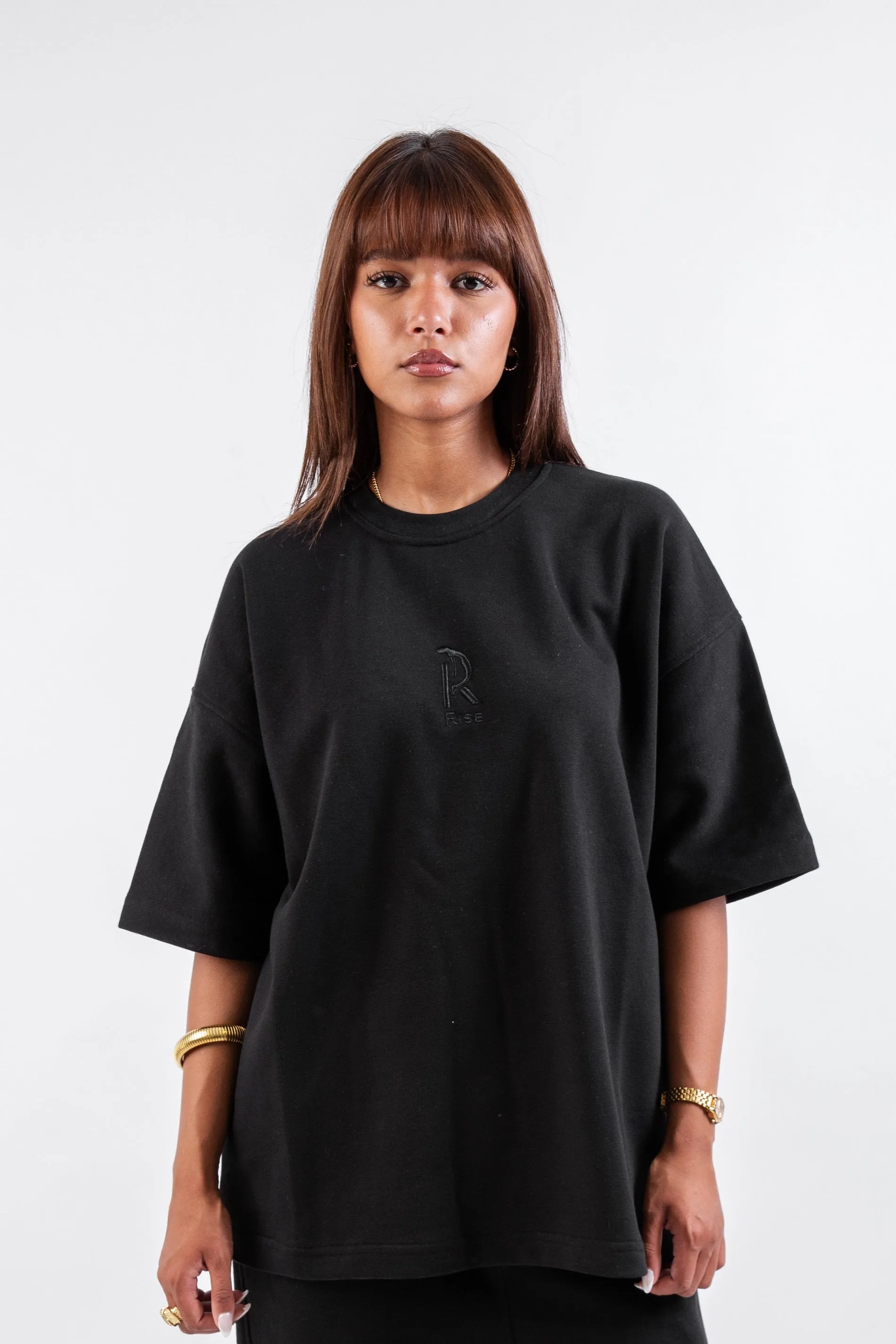 Loose Drawstring Sweatpants & Chill Sleeve T-shirt Black Set