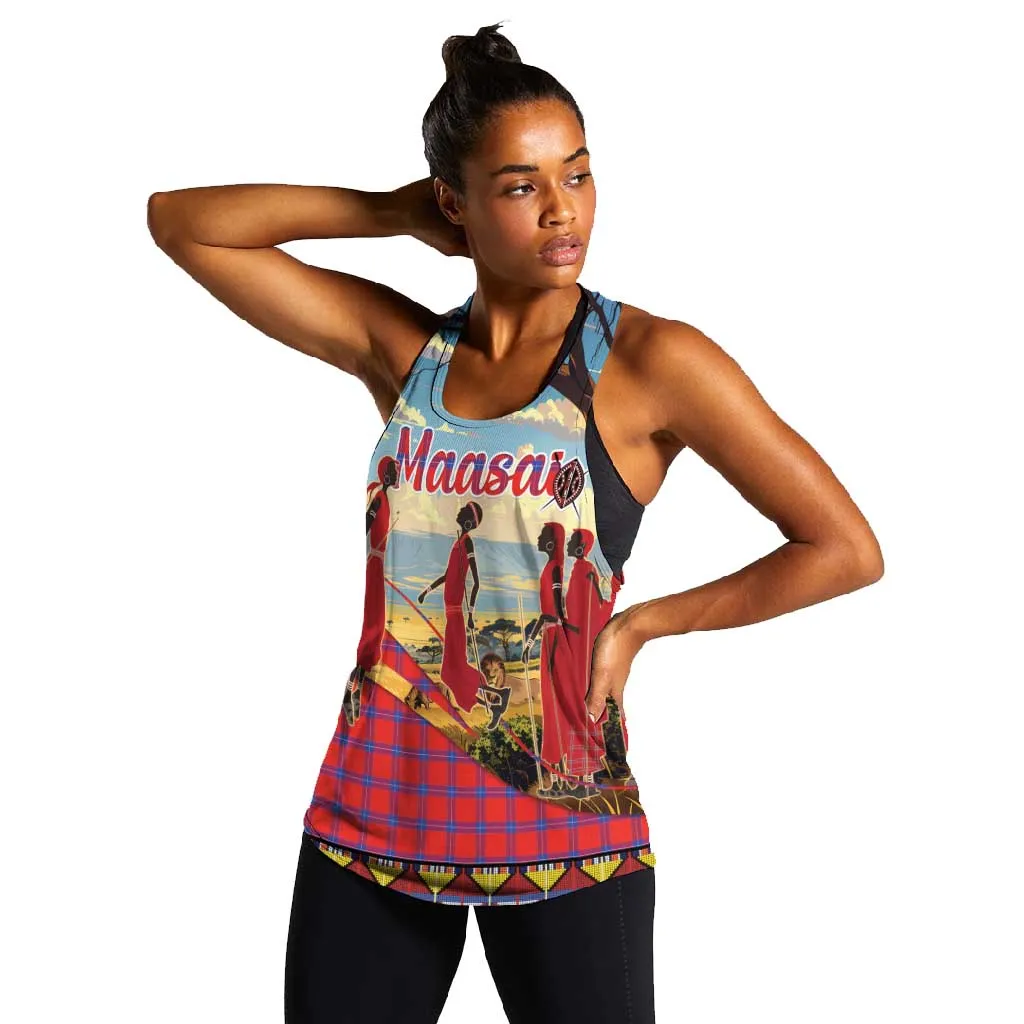 Maasai Adumu Dance Women Racerback Tank Shuka Pattern - Kenya Safari LT15
