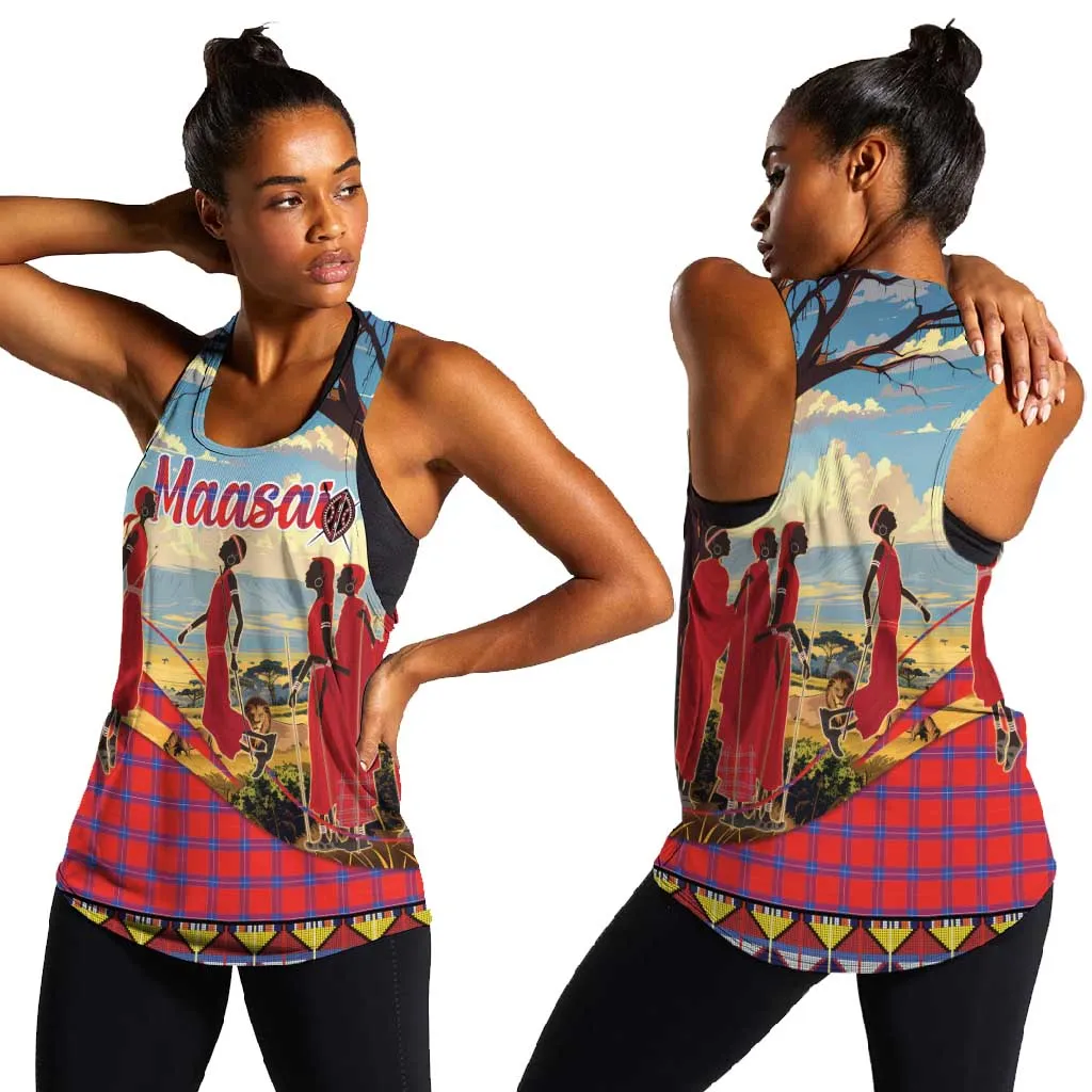 Maasai Adumu Dance Women Racerback Tank Shuka Pattern - Kenya Safari LT15
