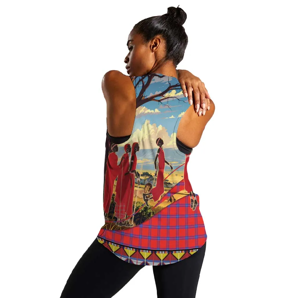 Maasai Adumu Dance Women Racerback Tank Shuka Pattern - Kenya Safari LT15
