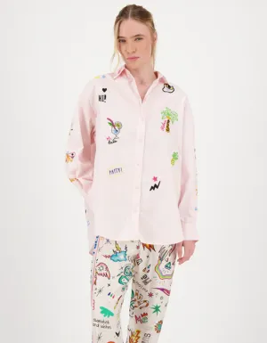 Madison Oversized EMB Shirt - Pink