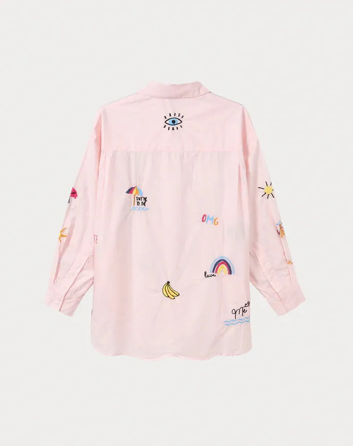 Madison Oversized EMB Shirt - Pink