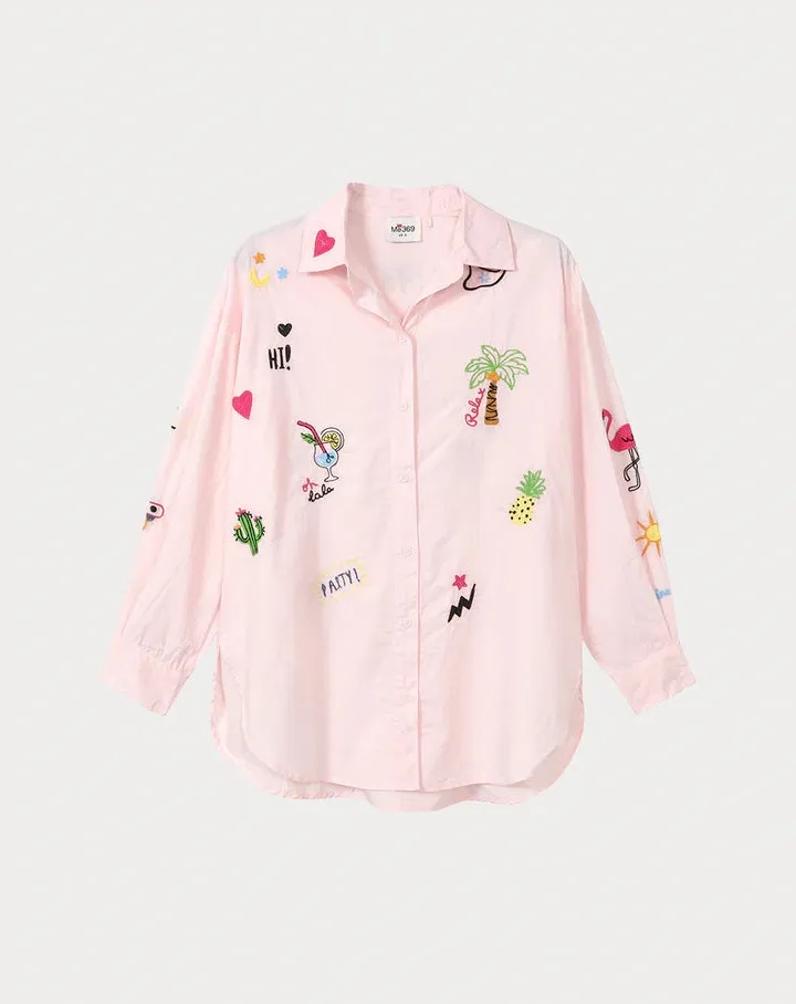 Madison Oversized EMB Shirt - Pink