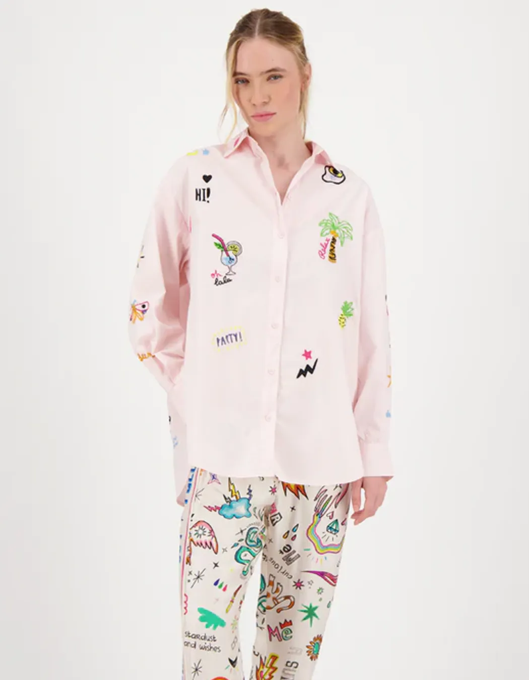 Madison Oversized EMB Shirt - Pink