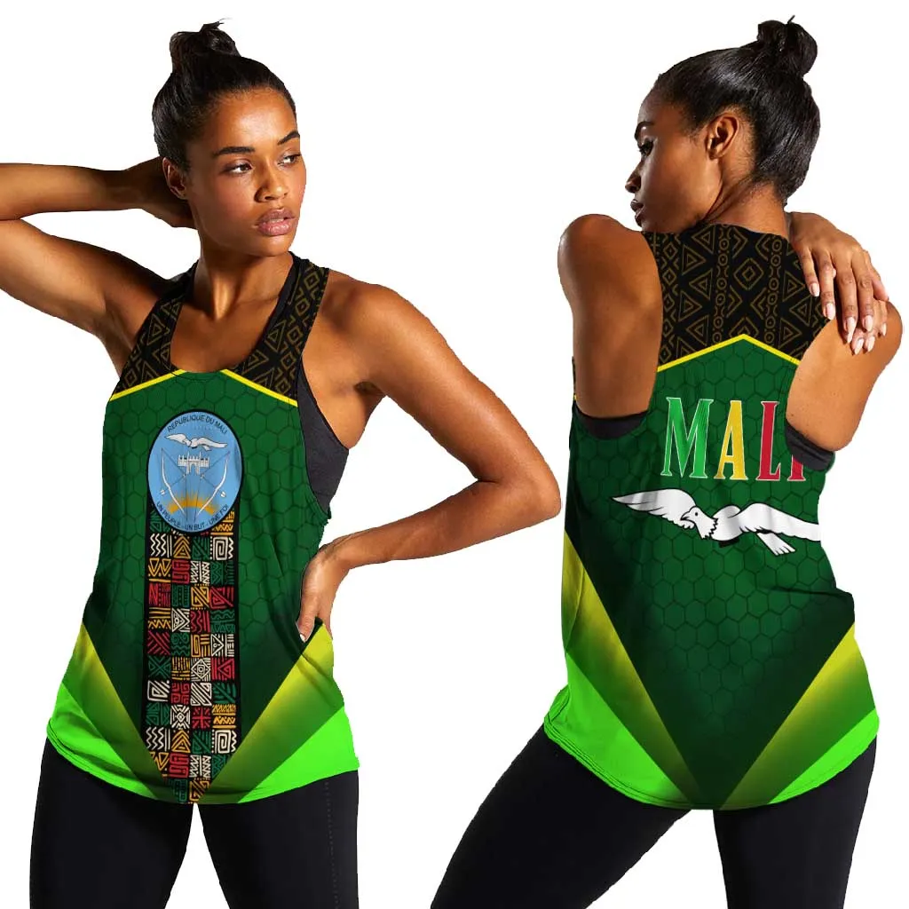 Mali Map Women Racerback Tank Vulture in Gliding Flight - African Patterns Design TS04