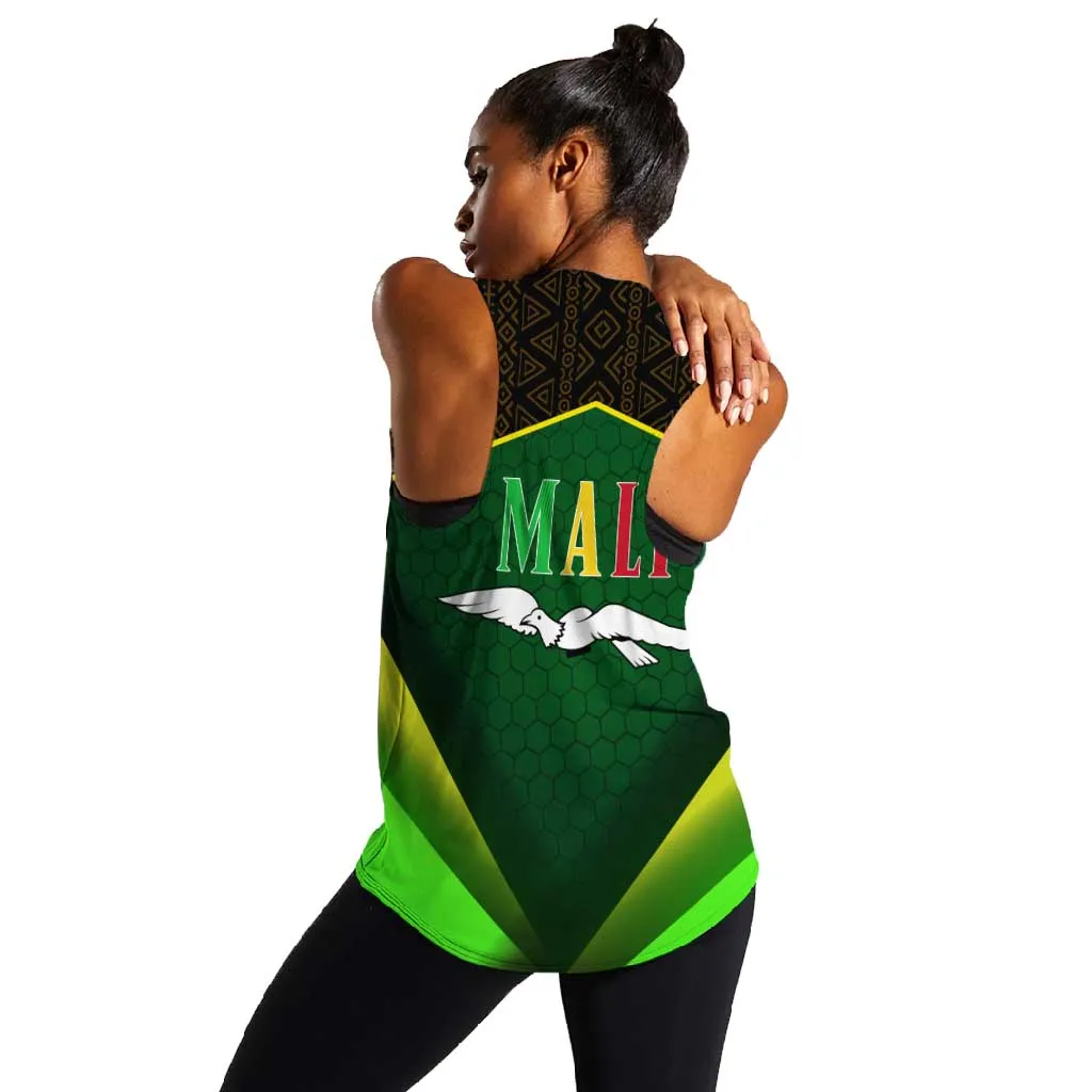 Mali Map Women Racerback Tank Vulture in Gliding Flight - African Patterns Design TS04