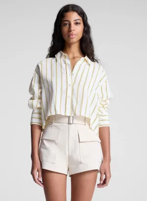 Maude Cropped Cotton Shirt - Canary Stripe