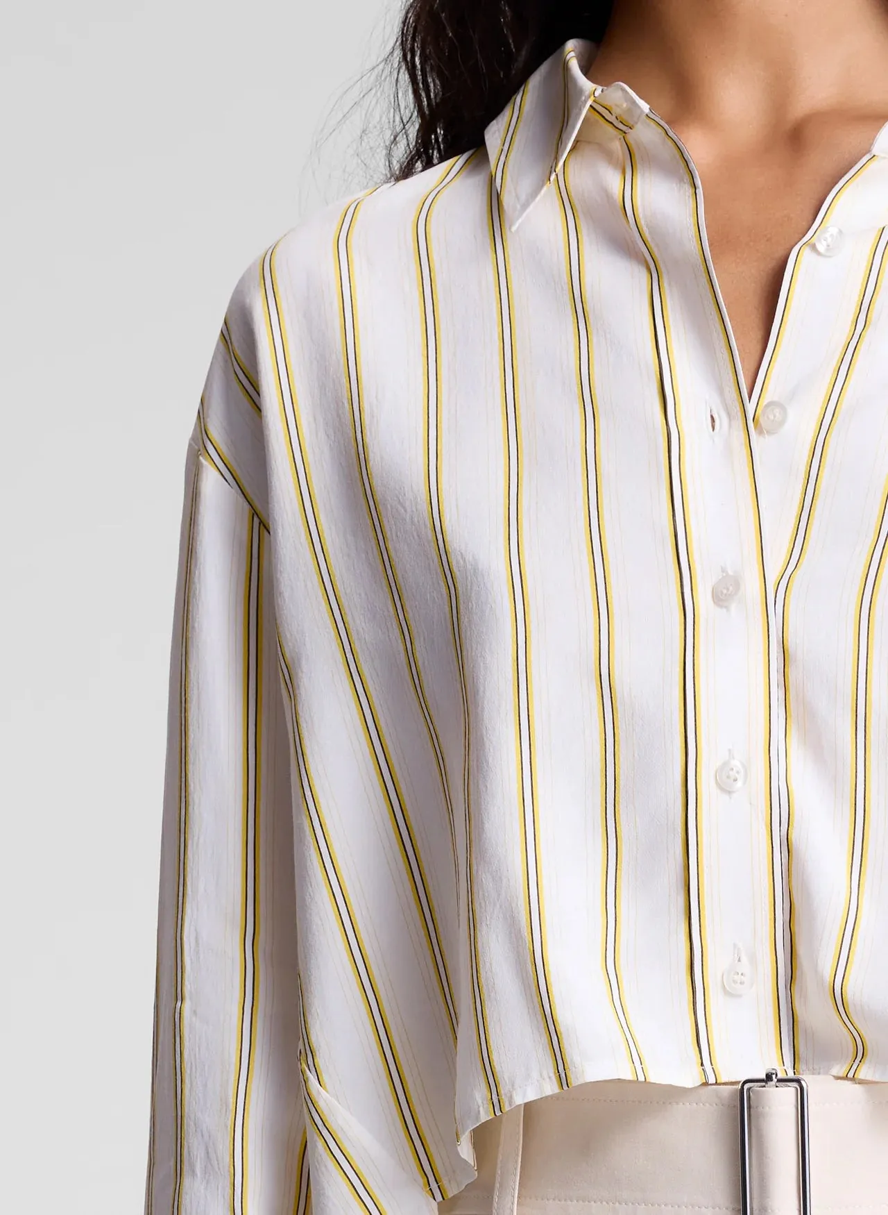 Maude Cropped Cotton Shirt - Canary Stripe