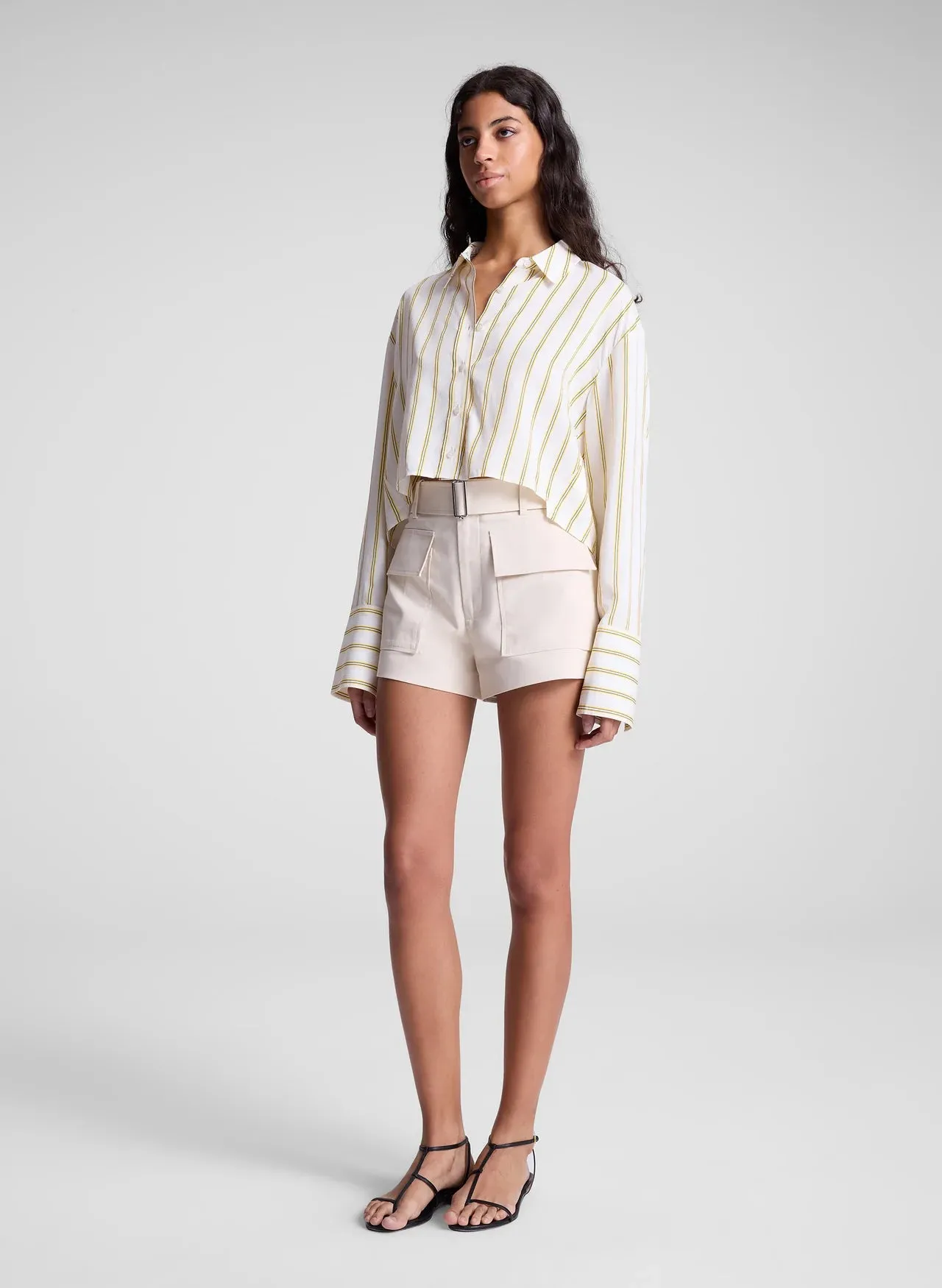 Maude Cropped Cotton Shirt - Canary Stripe