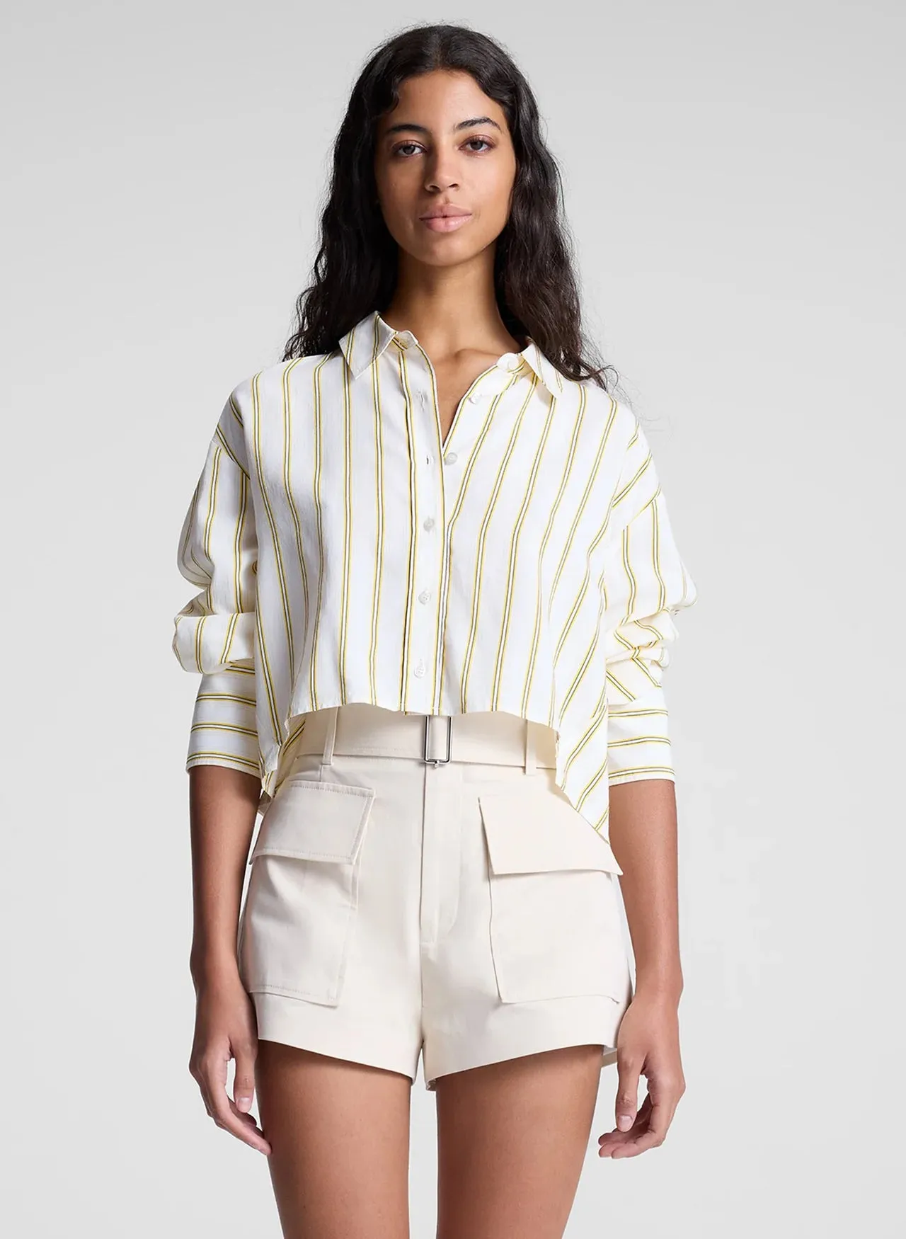 Maude Cropped Cotton Shirt - Canary Stripe