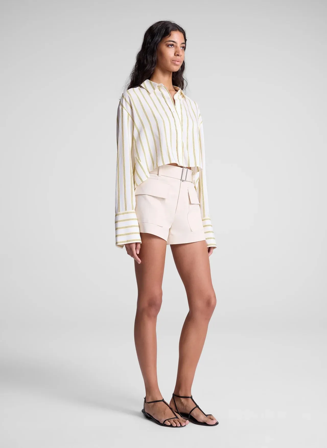 Maude Cropped Cotton Shirt - Canary Stripe