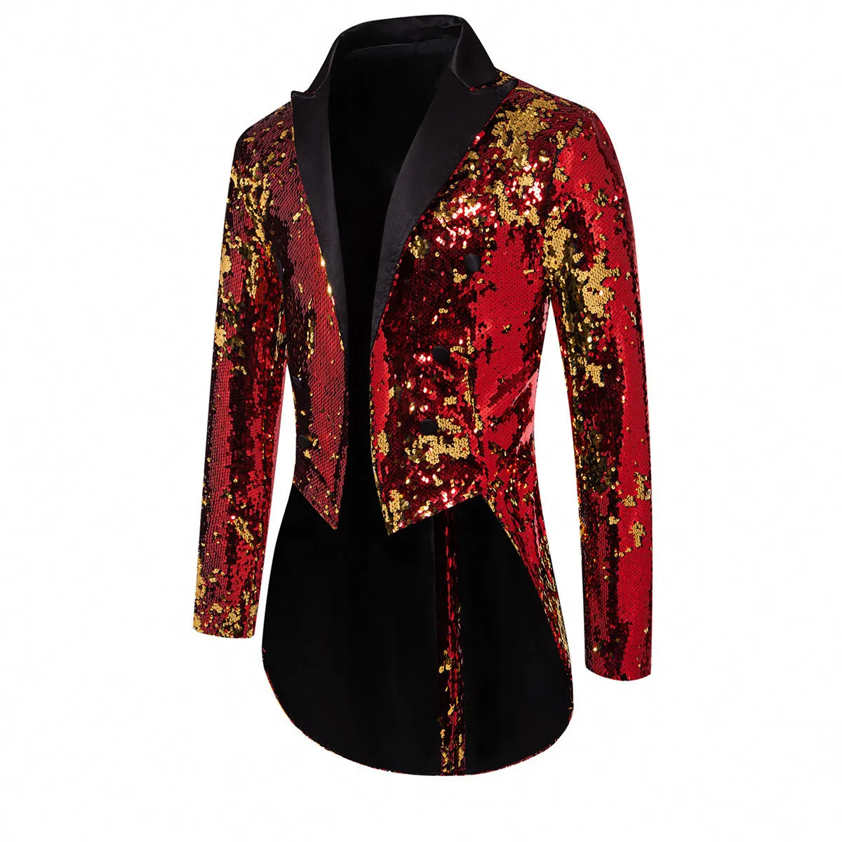 Men's gold red blue sequin jazz dance coats Magician singers nightclub bar dj ds performance long tuxedo jackets Wedding party Banquet outwear