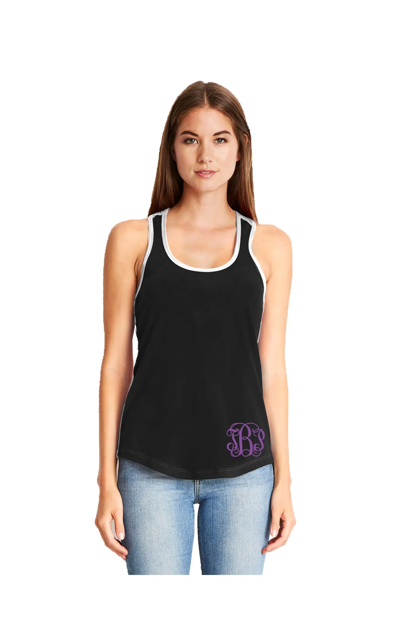 Next Level Ladies' Colorblock Racerback Tank, Black/White *Personalize It!