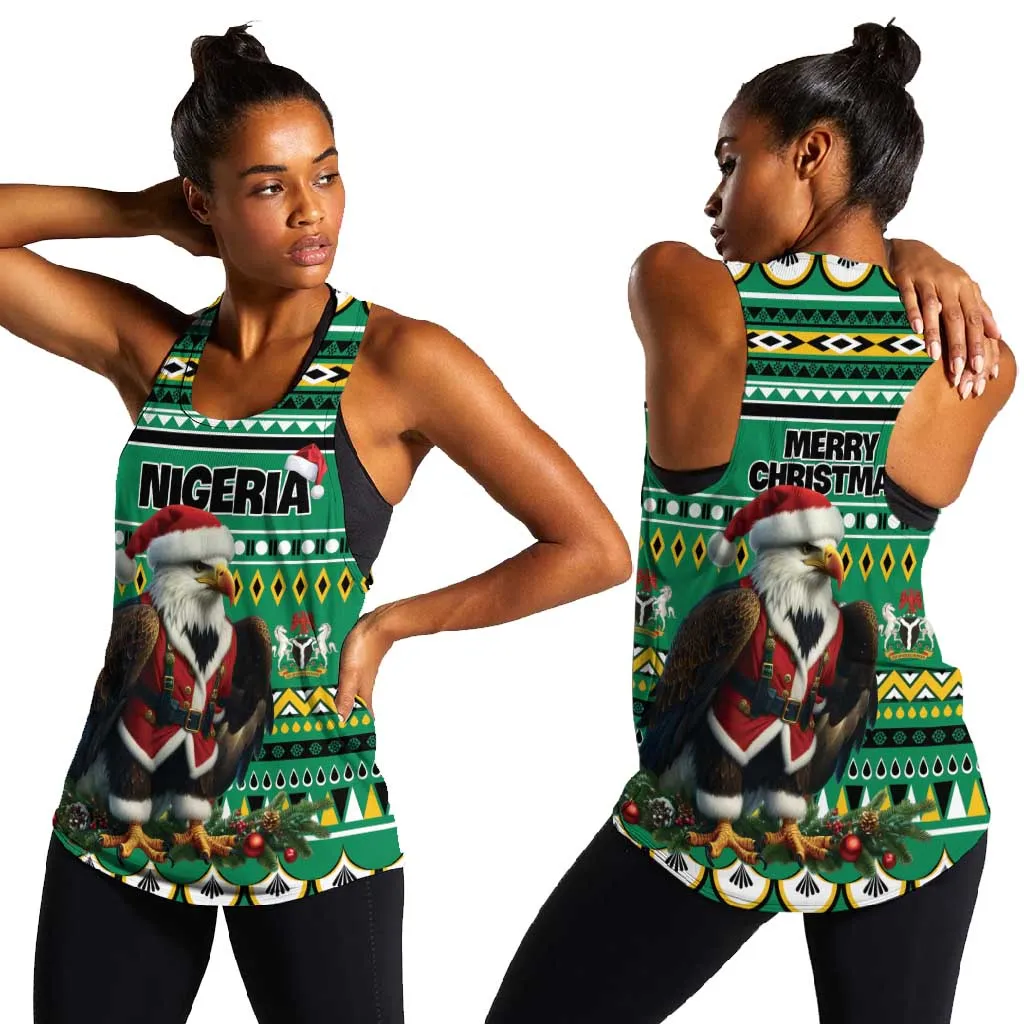 Nigeria Christmas Women Racerback Tank Eagle Santa - African Pattern LT01