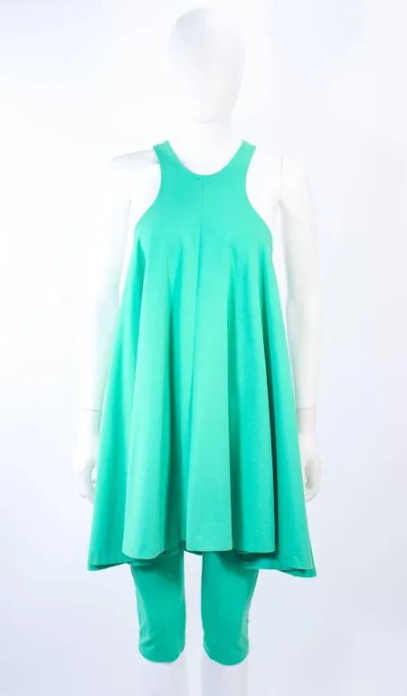 NORMA KAMALI Mint Green Stretch Knit Dress & Crop Pants Size M