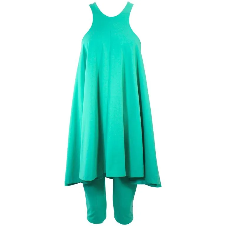 NORMA KAMALI Mint Green Stretch Knit Dress & Crop Pants Size M