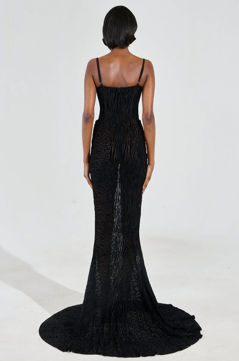 ON YOUR FYP PRINTED VELVET BURNOUT MAXI DRESS