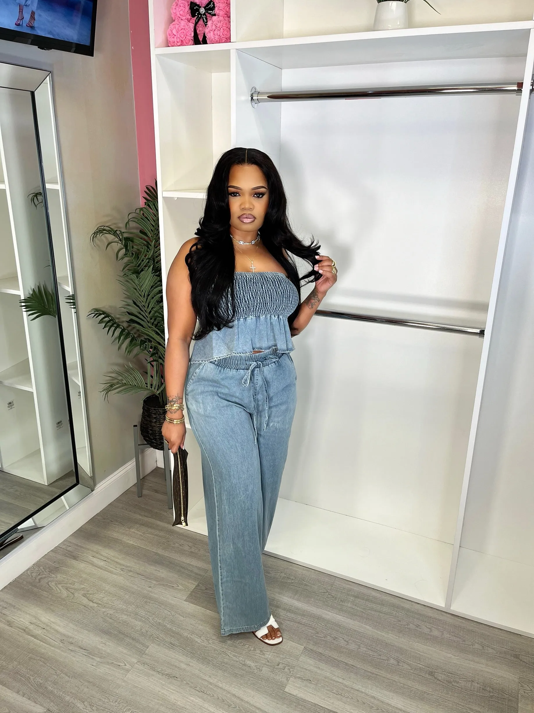 papaya denim set