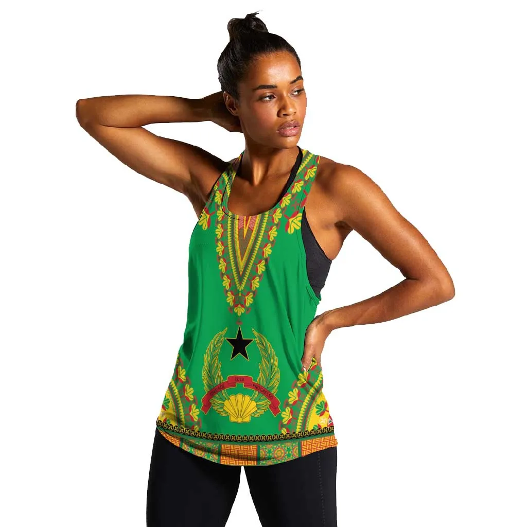 Personalised Afro Guinea Bissau Women Racerback Tank Dashiki With Coat Of Arms LT15