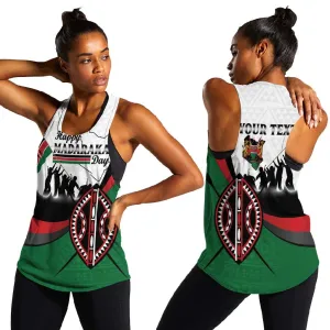Personalised Kenya Women Racerback Tank Madaraka Day - Maasai Shield LT15