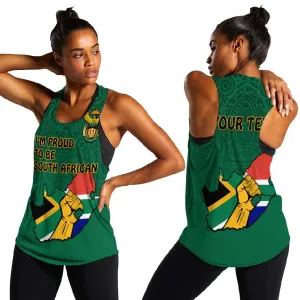 Personalised South Africa Women Racerback Tank African Pattern Happy Freedom Day Green Version LT14