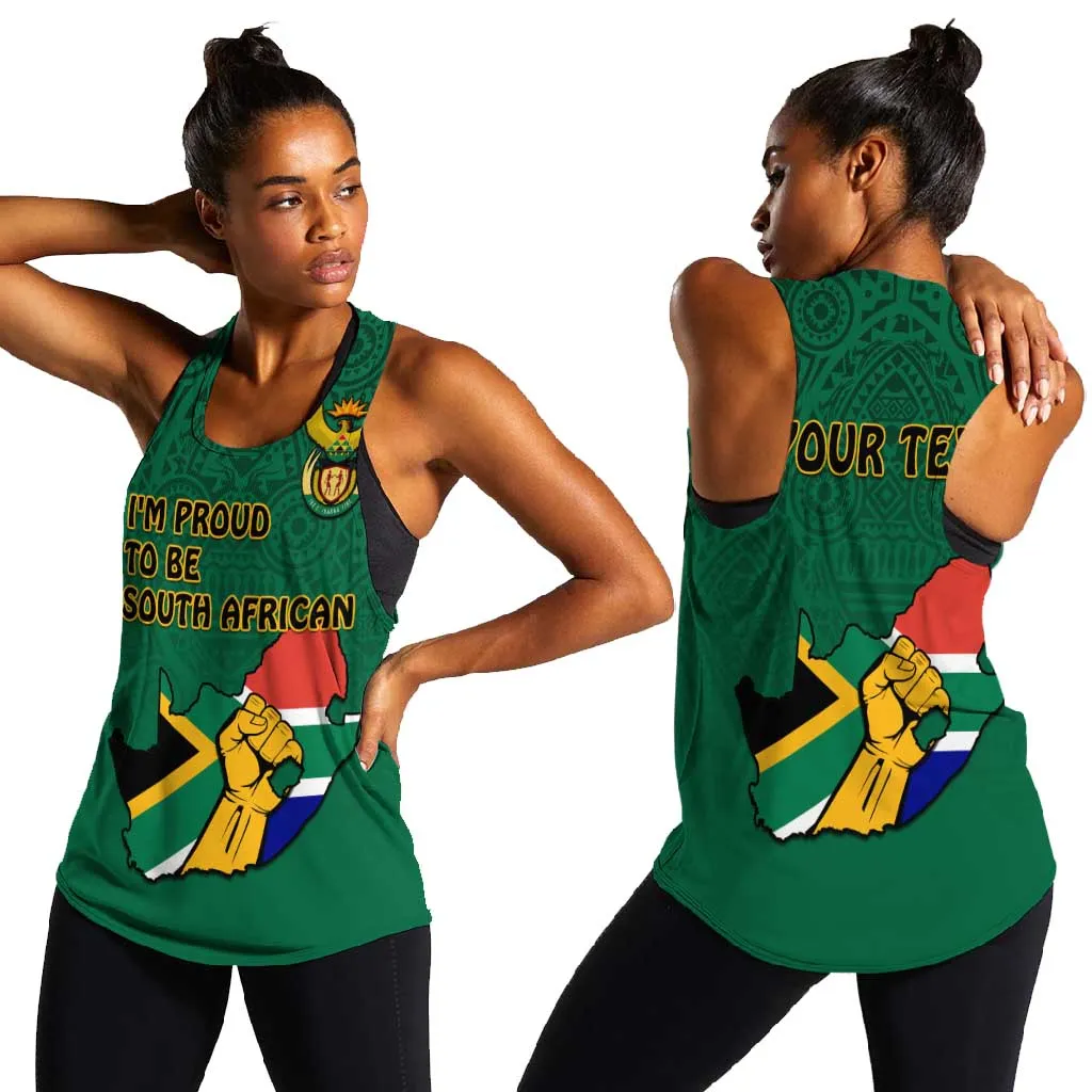 Personalised South Africa Women Racerback Tank African Pattern Happy Freedom Day Green Version LT14