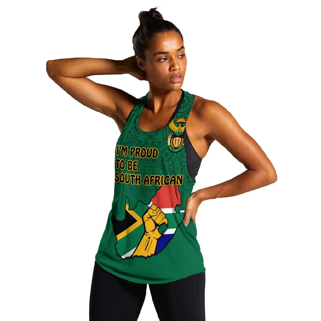 Personalised South Africa Women Racerback Tank African Pattern Happy Freedom Day Green Version LT14