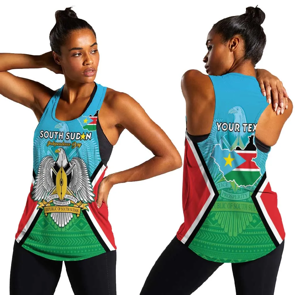 Personalised South Sudan Women Racerback Tank Coat Of Arms - Happy Independence Day LT15