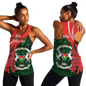 Personalized Burkina Faso Republic Day Women Racerback Tank Bogolan Mudcloth - Coat Of Arms Design LT14