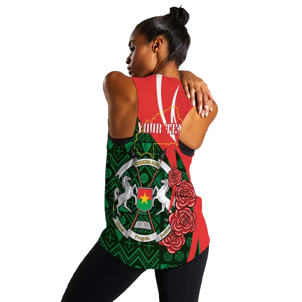 Personalized Burkina Faso Republic Day Women Racerback Tank Bogolan Mudcloth - Coat Of Arms Design LT14