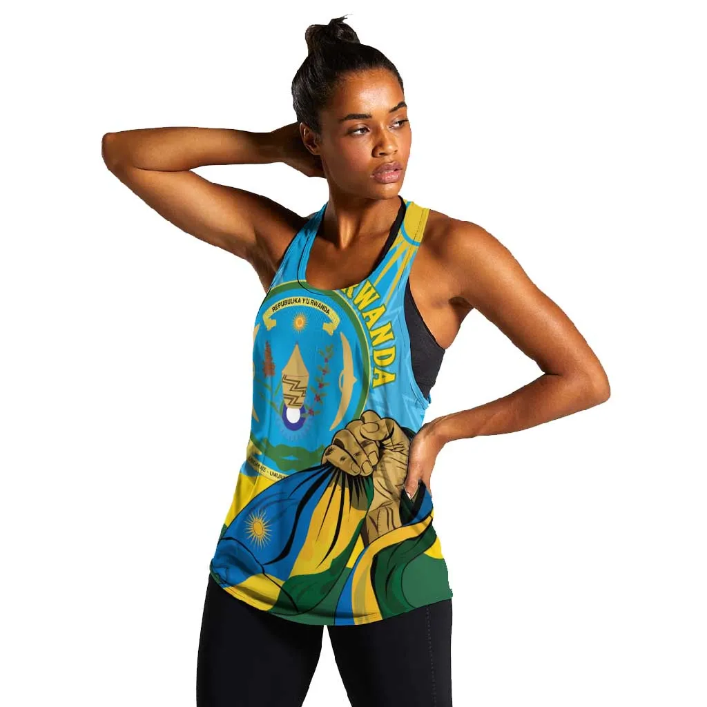 Personalized Happy Rwanda Independence Day Women Racerback Tank Coat Of Arms With Map LT15