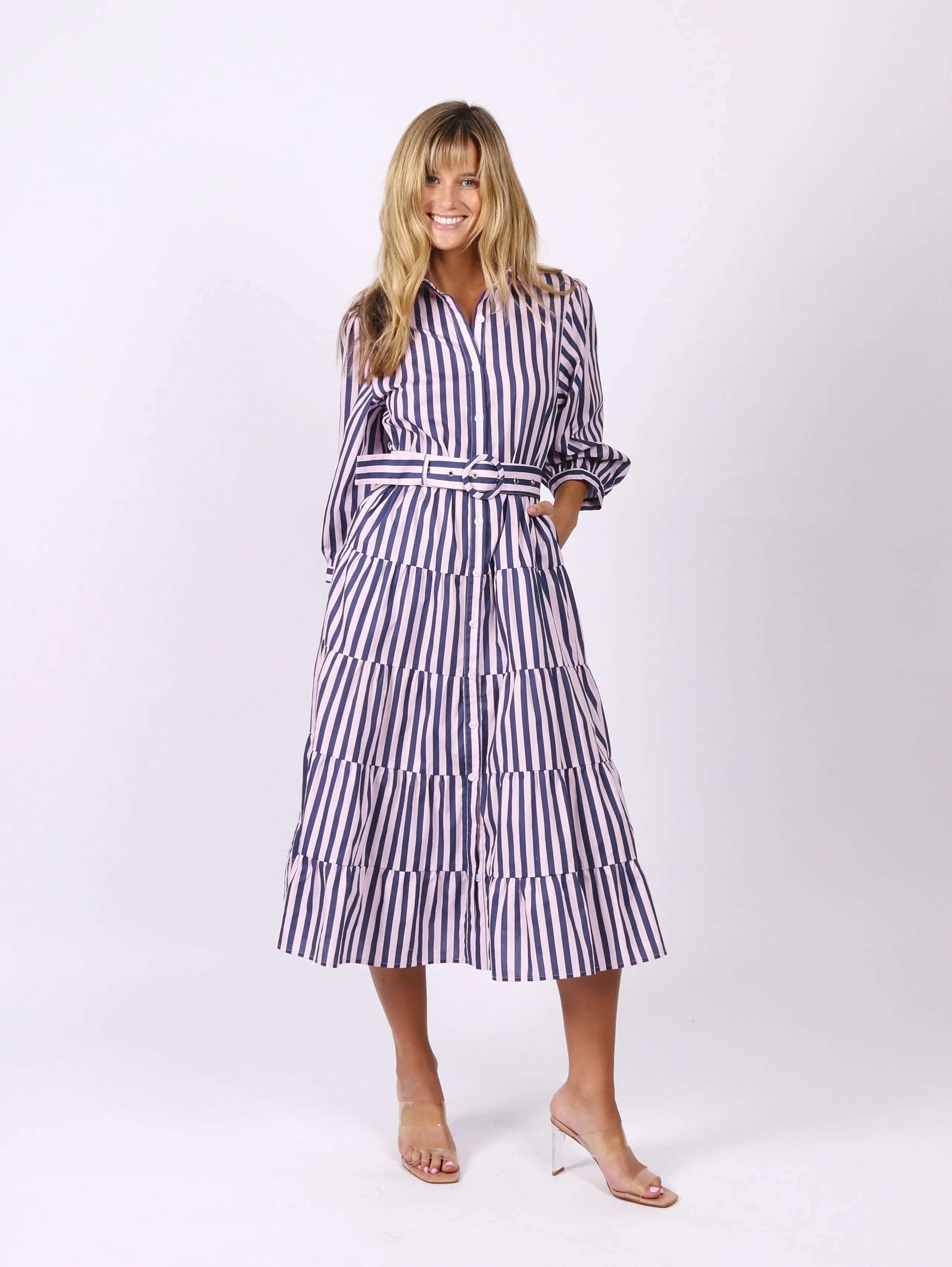 Peyton Dress - Pink Navy Stripe