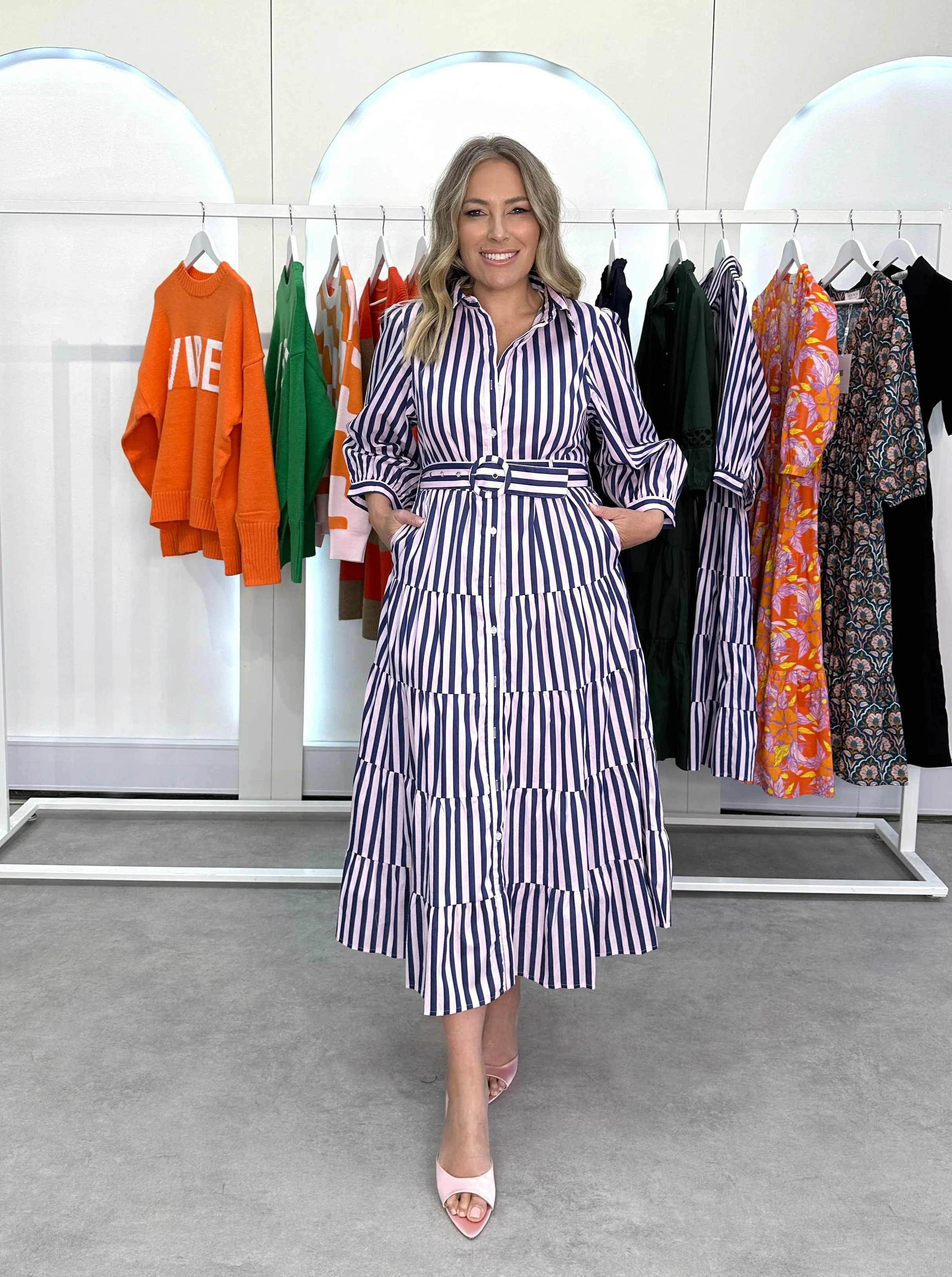 Peyton Dress - Pink Navy Stripe
